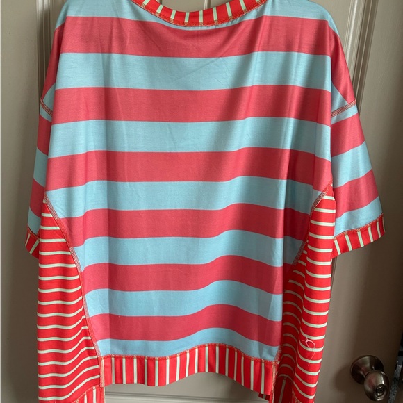 BiBi Coral and Sky Striped Short Sleeve Top - Picture 4 of 6